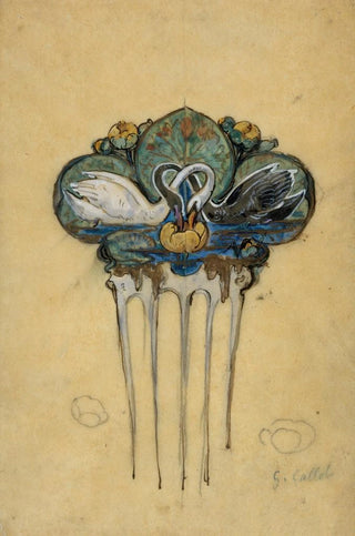 Georges Callot - Dessin prparatoire pour un peigne orn de cygnes et de nnuphars.webp