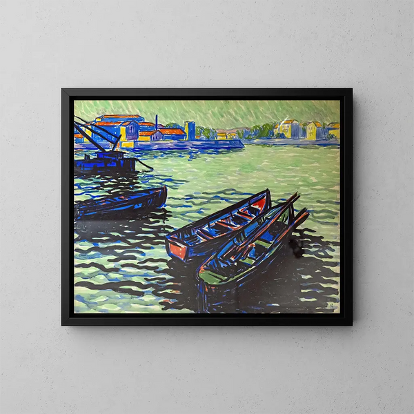 Bateaux au Bazacle à Toulouse - Georges Gaudion — kehystetty taideteos seinällä