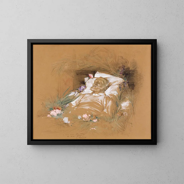 Victor Hugo'n maalaus hänen kuolinvuoteellaan - Georges Jules Victor Clairin — kehystetty taideteos seinällä