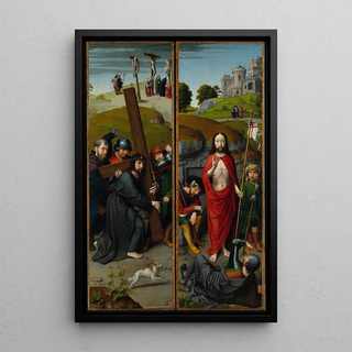Gerard David - Christ Carrying the Cross with the Crucifixion The Resurrection with the Pilgrims of Emmaus.webp