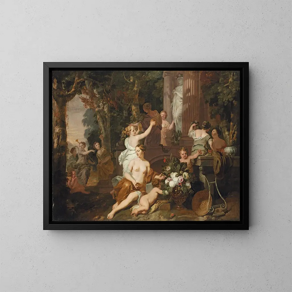 Nymphe et bacchantes rendant hommage au temple de Flore - Gerard de Lairesse — kehystetty taideteos seinällä