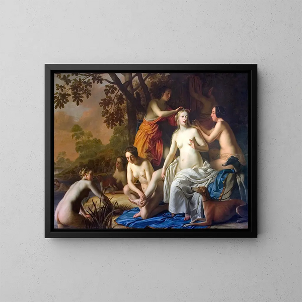 Diane ja hänen nymfinsä - Gerard van Honthorst — kehystetty taideteos seinällä