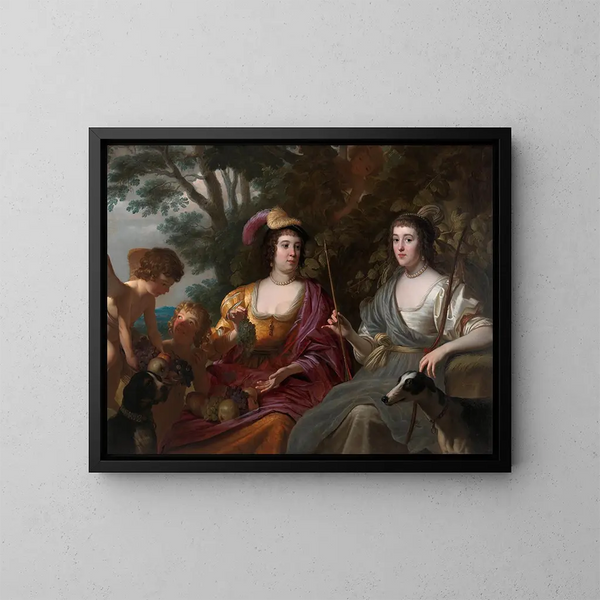Kaksinkertainen muotokuva Amalia van Solmsista ja Charlotte de La Trmollesta - Gerard van Honthorst — kehystetty taideteos seinällä