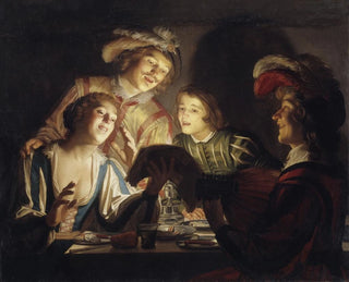 Ryhmä musiikkia kynttilän äärellä - Gerard van Honthorst — näkymä teoksesta