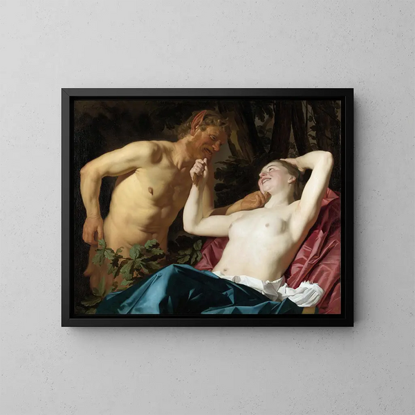 Satyre et Nymphe - Gerard van Honthorst — kehystetty taideteos seinällä