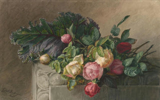 Gerardina Jacoba van de Sande Bakhuyzen - Stilleven met rozen en koolblad.webp