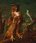 Un hibou et une mésange bleue assis dans un arbre - École allemande — näkymä teoksesta