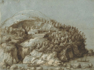 Gherardo Cibo - Hilly Landscape with Ships.webp