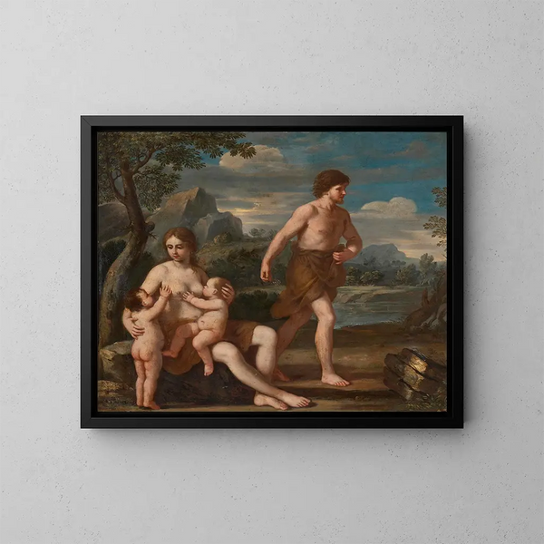Adam ja Ève ja Caïn ja Abel - Giacinto Gimignani — kehystetty taideteos seinällä