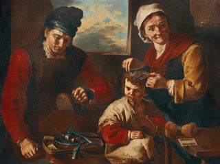 Giacomo Francesco Cipper - A cobbler and a woman cutting a childs hair.webp