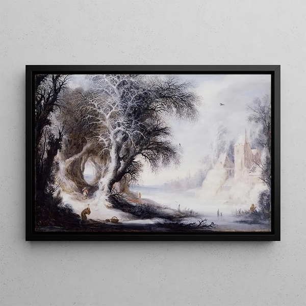 Talvimaisema-maalaus - Gijsbrecht Leytens — kehystetty taideteos seinällä