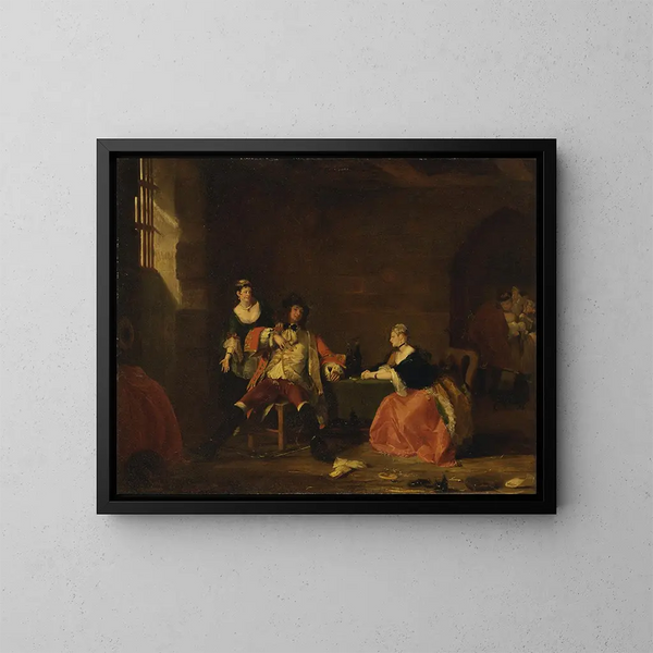 Le Capitaine Macheath réprimandé par Polly et Lucy dans L'Opéra des gueux - Gilbert Stuart Newton — kehystetty taideteos seinällä