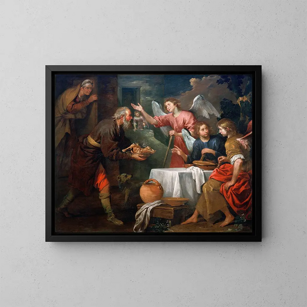 Abraham ja kolme enkelistä - Giovanni Andrea de Ferrari — kehystetty taideteos seinällä