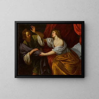 Joseph ja Potifarin vaimo - Giovanni Andrea de Ferrari — kehystetty taideteos seinällä