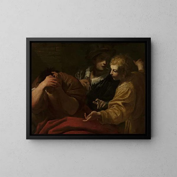 Joseph tulkitsee uniaita faaraon palatsissa - Giovanni Antonio Burrini — kehystetty taideteos seinällä