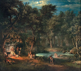Figures près d'un campement dans un paysage nocturne - Giovanni Battista Innocenzo Colombo — näkymä teoksesta