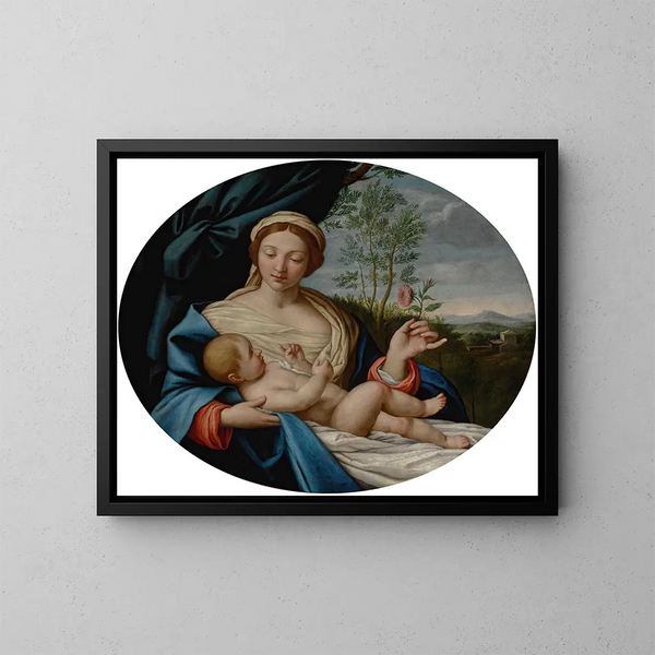 Vierge à l'Enfant avec la rose - Giovanni Battista Salvi da Sassoferrato — kehystetty taideteos seinällä