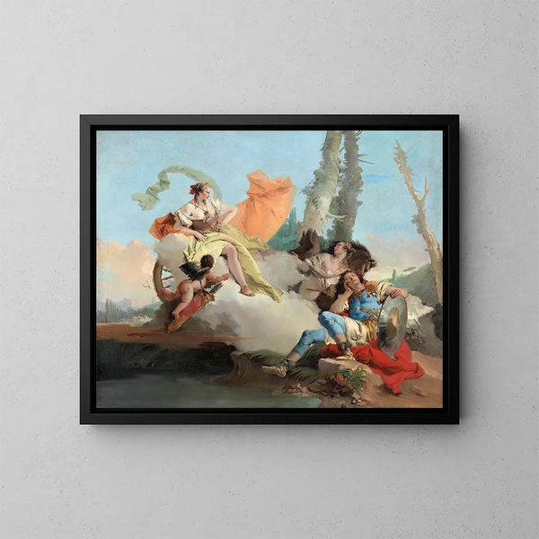 Armide kohtaa nukahtaneen Renaudin - Giovanni Battista Tiepolo — kehystetty taideteos seinällä