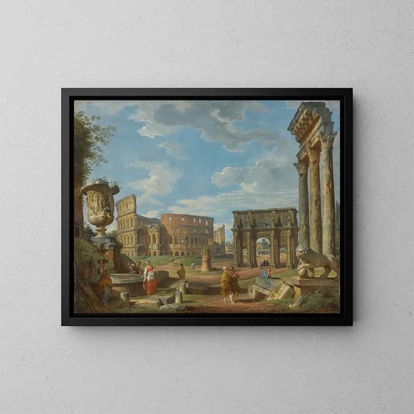 Caprice sur les monuments romains avec le Colisée et l'arc de Constantin - Giovanni Paolo Panini — kehystetty taideteos seinällä