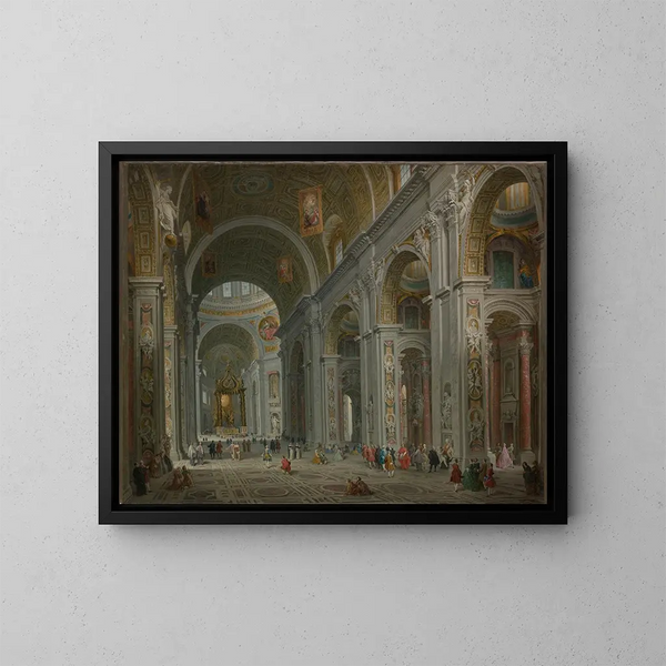 Sisätilasta Pyhän Pietarin kirkossa Roomassa - Giovanni Paolo Panini — kehystetty taideteos seinällä