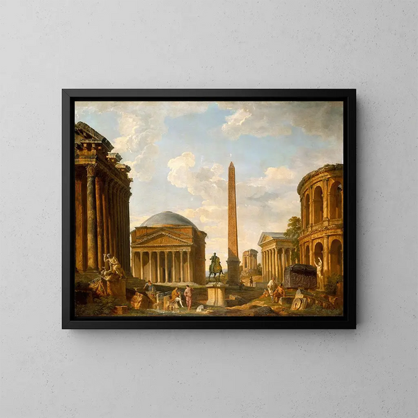 Roman Caprice: Le Panthéon et autres monuments - Giovanni Paolo Panini — kehystetty taideteos seinällä