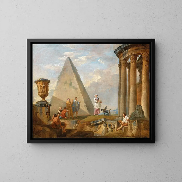 Rauniot naisen saarnatessa - Giovanni Paolo Panini — kehystetty taideteos seinällä