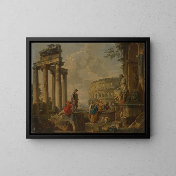 Le Colisée parmi les ruines romaines - Giovanni Paolo Panini — kehystetty taideteos seinällä