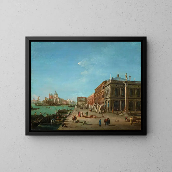 Le Molo avec le Palazzo della Zecca et la Bibliothèque Marciana, l'église de Santa Maria della Salute au-delà - Giuseppe Bernardino Bison — kehystetty taideteos seinällä