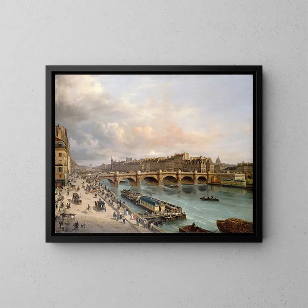 La Cité et le Pont Neuf vus du quai du Louvre - Giuseppe Canella — kehystetty taideteos seinällä