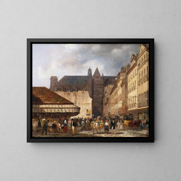 La rue des Prouvaires et l'église Saint-Eustache - Giuseppe Canella — kehystetty taideteos seinällä