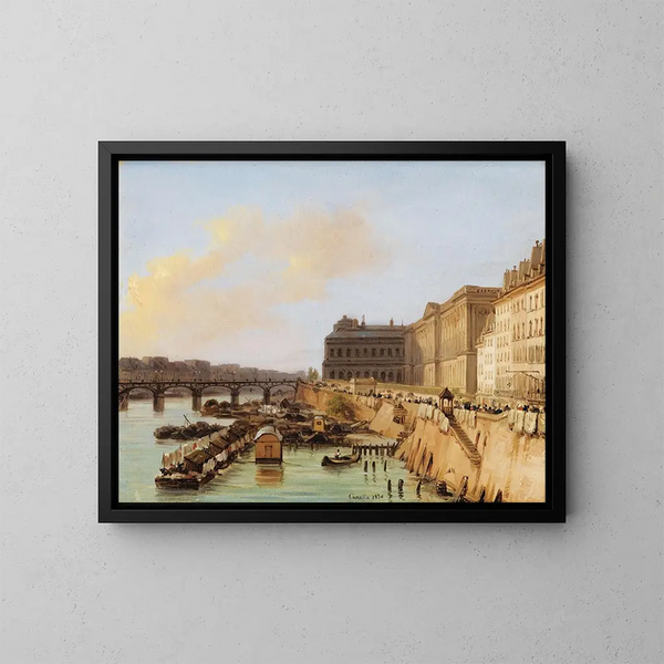 Pariisi, näkymä Arts- ja Louvre-sillalta - Giuseppe Canella — kehystetty taideteos seinällä