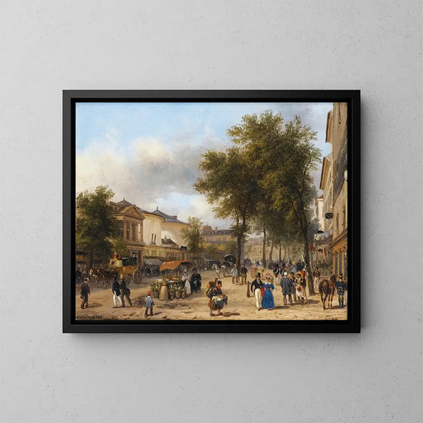 Pariisi, näkymä Théâtre des Variétés -teatteriin Boulevard Montmartre -kadulla - Giuseppe Canella — kehystetty taideteos seinällä