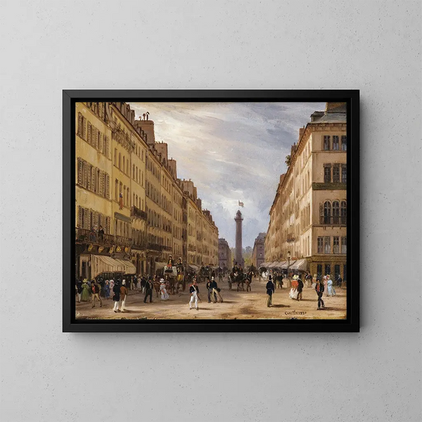 Pariisi, Rue de la Paix, Vendôme-aukiolla, taustalla - Giuseppe Canella — kehystetty taideteos seinällä