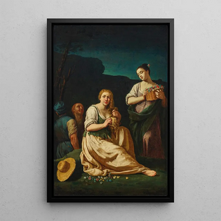 Giuseppe Gambarini - An allegory of Spring with a young woman combing her hair and another holding a basket of flowers in a landscape.webp