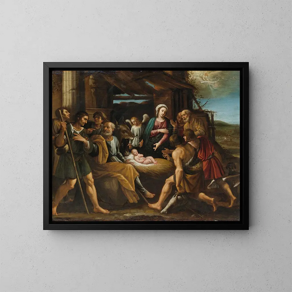 L'Adoration des bergers - Giuseppe Vermiglio — kehystetty taideteos seinällä