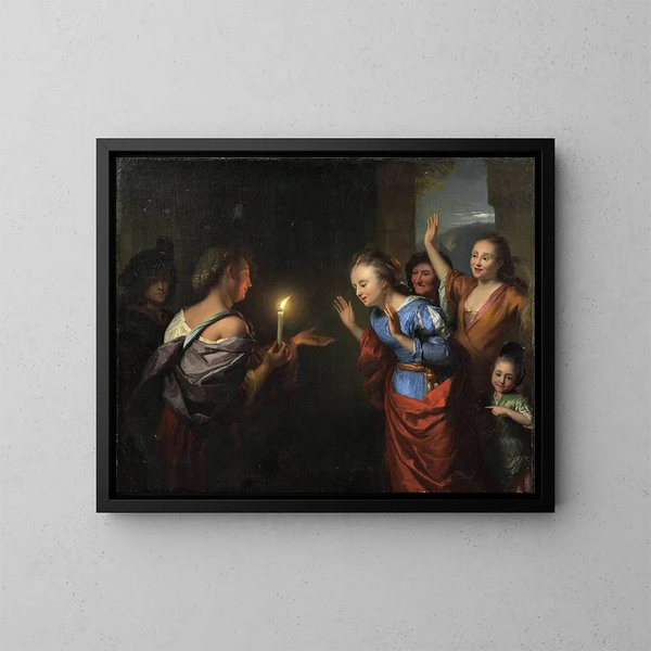 La parabole de la pièce d'argent perdue - Godfried Schalcken — kehystetty taideteos seinällä