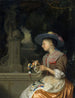 Nainen punoo kukkaseppeleitä - Godfried Schalcken — näkymä teoksesta