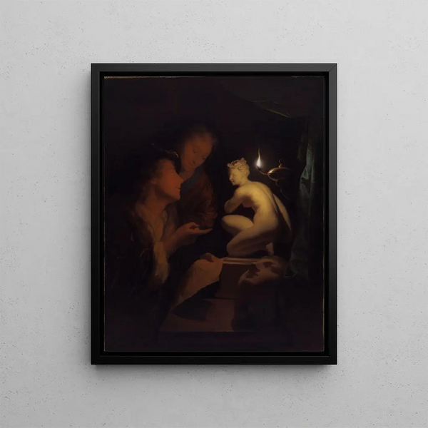 Godfried Schalcken - Young Man and Woman Studying a Statue of Venus by Lamplight.webp