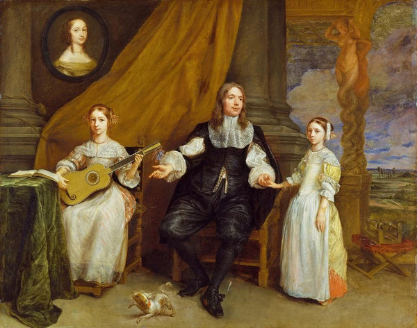 Maalauksen jäljennös Un gentilhomme avec ses deux filles - Gonzales Coques