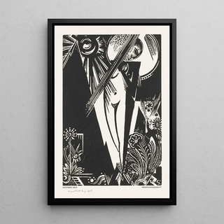 Gottfried Graf - Staande vrouw zon maan en bloemen.webp