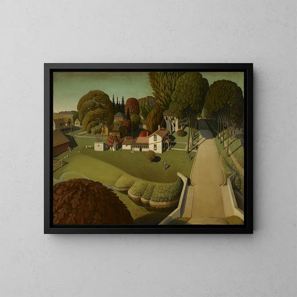 Herbert Hooverin syntymäpaikasta, West Branch, Iowasta - Grant Wood — kehystetty taideteos seinällä