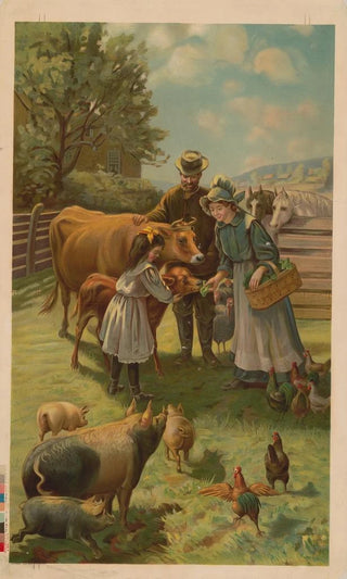 Gray Litho Co - Man woman and little girl feeding a calf at the farm.webp