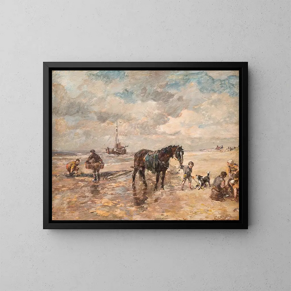Mussel Fisher on the Beach - Gregor von Bochmann — kehystetty taideteos seinällä