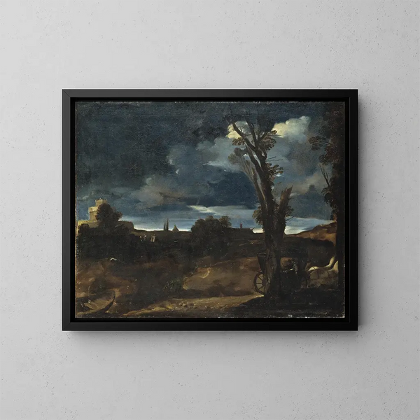 Maisema kuunvalossa - Guercino — kehystetty taideteos seinällä