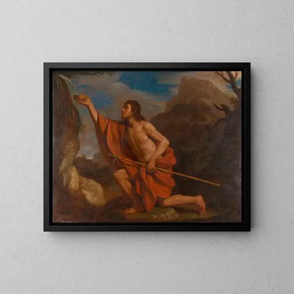 Pyhä Johannes Kastaja autiomaassa - Guercino — kehystetty taideteos seinällä
