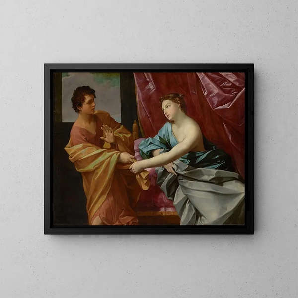 Joseph ja Potifarin vaimo - Guido Reni — kehystetty taideteos seinällä