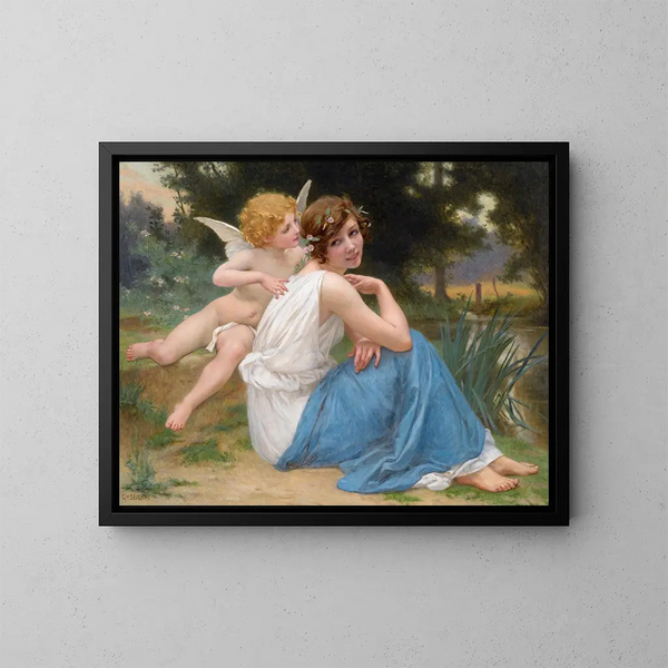 Cupidon ja Psykhen - Guillaume Seignac — kehystetty taideteos seinällä