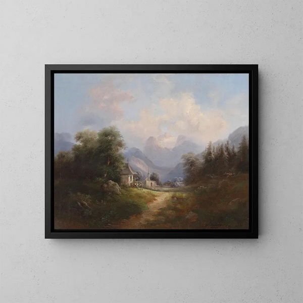 Vallée de montagne avec figures - Gustav Barbarini — kehystetty taideteos seinällä
