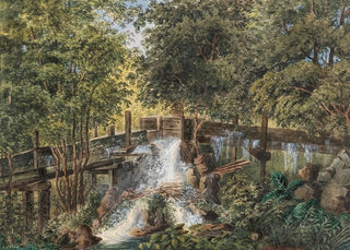 Gustav Barbarini - Waldstck mit einer hlzernen Bachruine.webp
