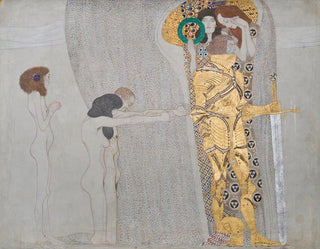 Gustav Klimt - Beethovenfries Die Leiden der schwachen Menschheit und Der wohlgerstete Starke Tafel 3 linke Langwand.webp